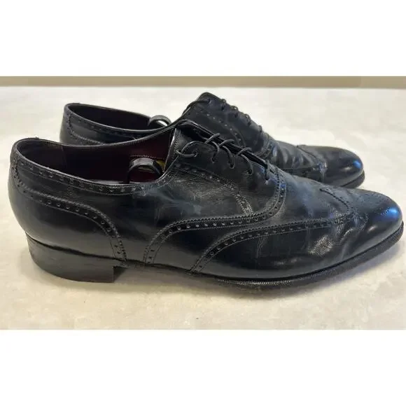 Vintage Florsheim Shoes Men’s Size 13 C Black Imperial Longwing Leather Lace Up - Picture 3 of 8